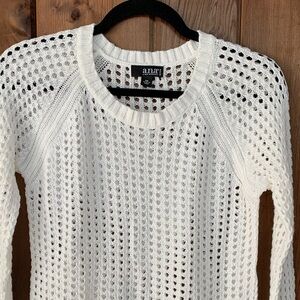 EUC Euro Scandi a.n.a White Open-Knit Coastal Crochet Women's Sweater Sz PM